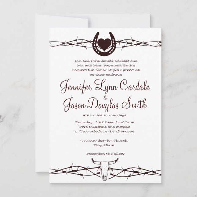 Invitación occidental de herradura de la boda del (Anverso)