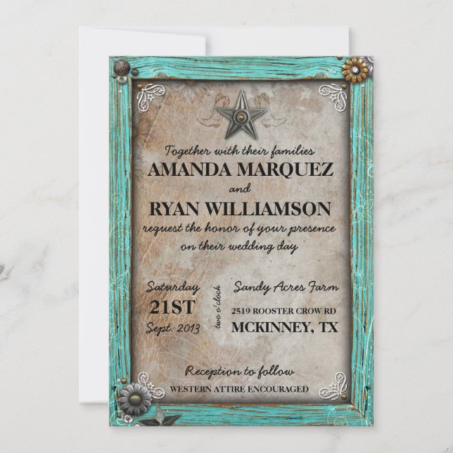 Invitación occidental de la boda del país rústico (Anverso)