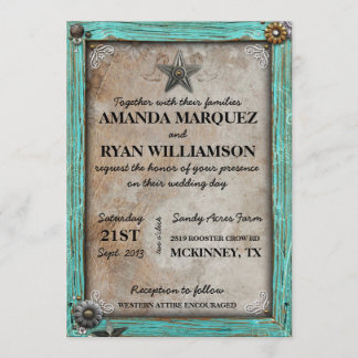 Invitación occidental de la boda del país rústico