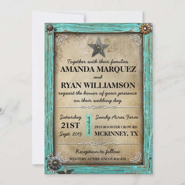 Invitación occidental de la boda del país rústico (Anverso)