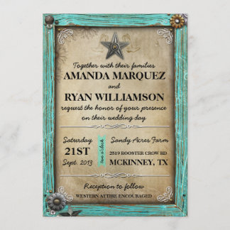 Invitación occidental de la boda del país rústico