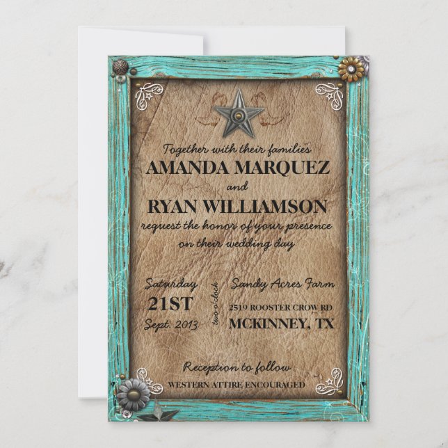 Invitación occidental de la boda del país rústico (Anverso)