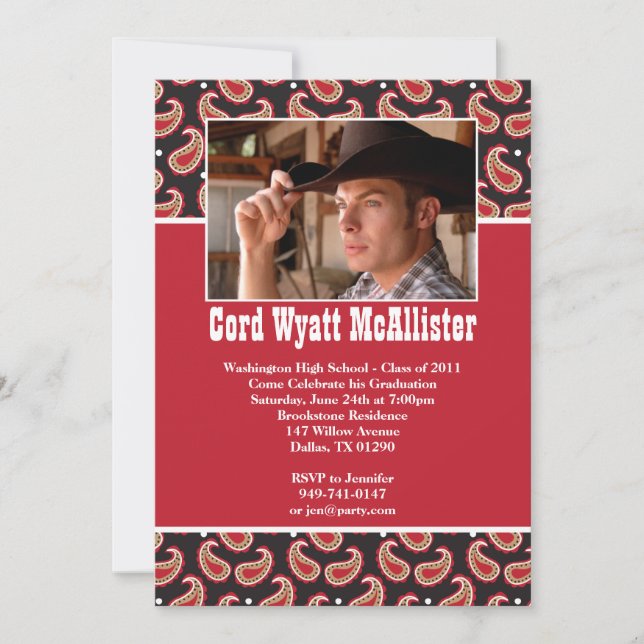 Invitación occidental de la graduación (Anverso)