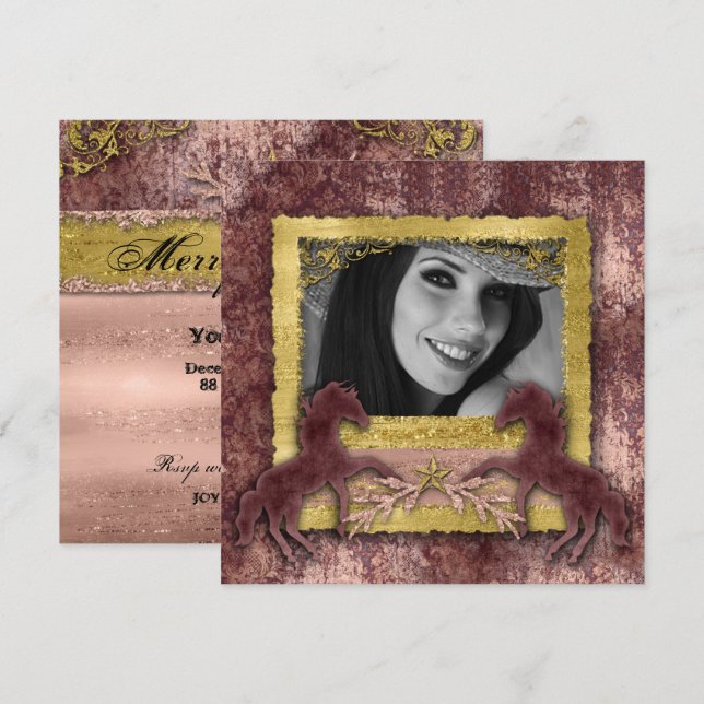 Invitación occidental del caballo vintage del oro  (Anverso / Reverso)