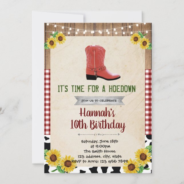 Invitación occidental del país rústico del Hoedown (Anverso)