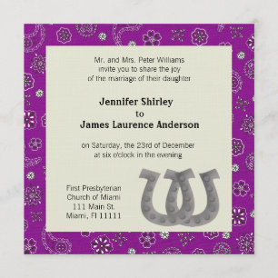 Invitación occidental púrpura de la boda