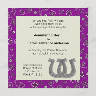 Invitación occidental púrpura de la boda