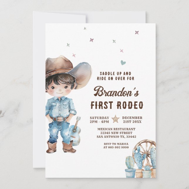 Invitación Occidente Cowboy Primera fiesta de cumpleaños de R (Anverso)