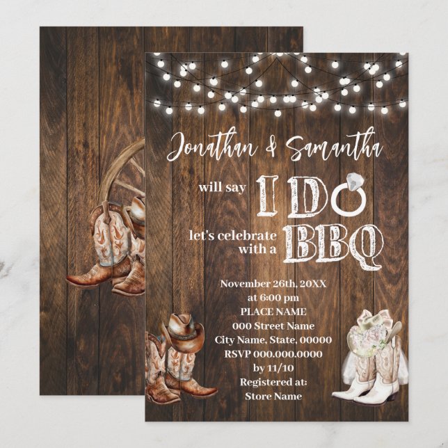Invitación Occidente hago BBQ Country Couples Shower (Anverso / Reverso)