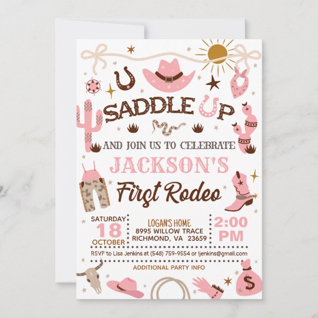 Invitación Occidente Mi primer Chica de cumpleaños de rodeo ( (Anverso)