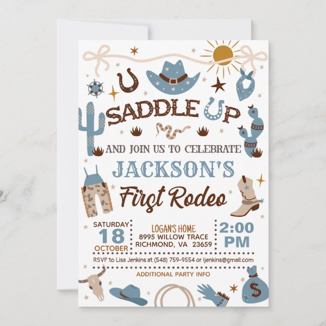 Invitación Occidente Mi primer niño de cumpleaños de rodeo (a (Anverso)
