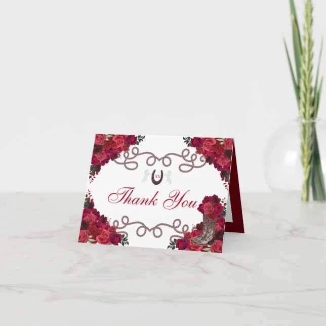 Invitación Occidente Roses Roses Charra Quinceanera Gracias (Anverso)