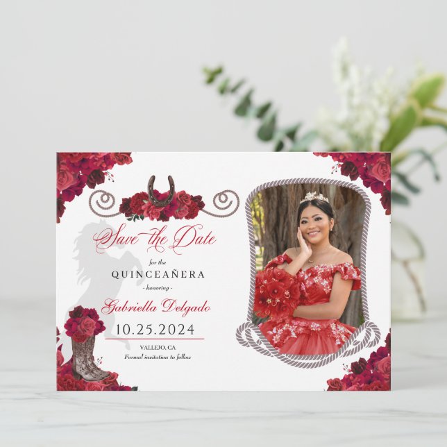 Invitación Occidente Roses Roses Quinceañera Salven La Foto D (Anverso de pie)