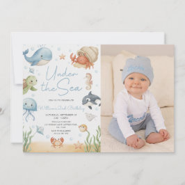 Invitación Ocean Animal Under The Sea 2nd Birthday Photo