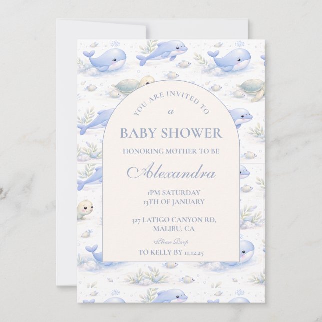 Invitación Ocean Animals Arch Elegant Baby Shower (Anverso)