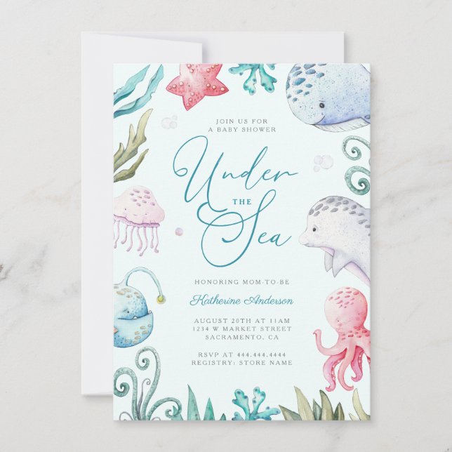 Invitación Ocean Animals Under the Sea Boy Baby Shower (Anverso)
