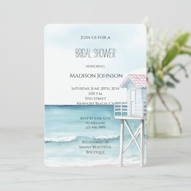 Invitación Ocean Beach Coastal Bridal Shower (Anverso de pie)