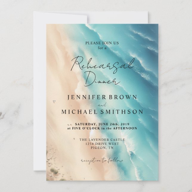 Invitación Ocean Beach Dual Side Watercolor Wedding (Anverso)