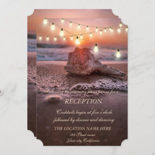 Invitación Ocean Beach,Seashell Lights Wedding Reception
