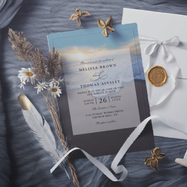 Invitación Ocean Beach Seaside Summer QR Code Wedding (Subido por el creador)