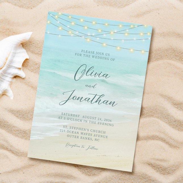Invitación Ocean Beach String ilumina el elegante Boda de gui (Subido por el creador)