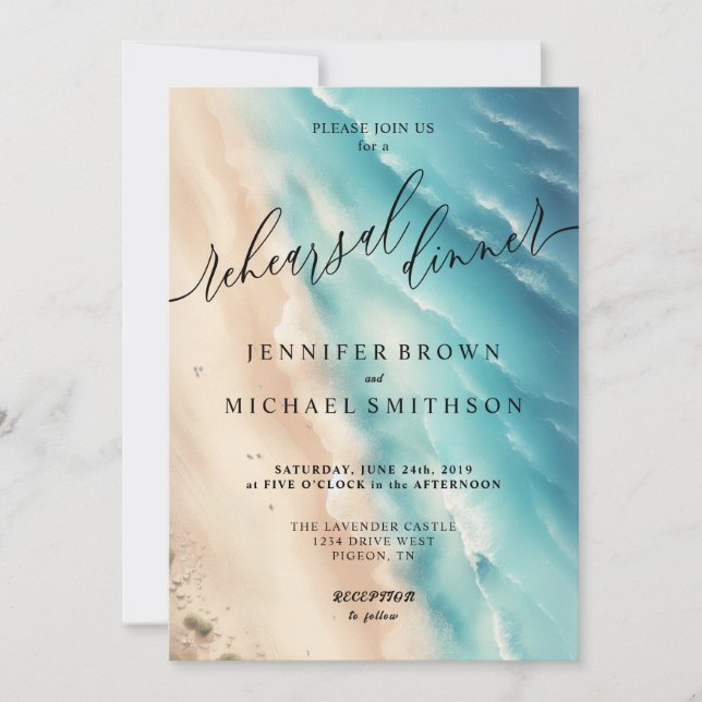Invitación Ocean Beach Summer Watercolor Boda Cena (Anverso)