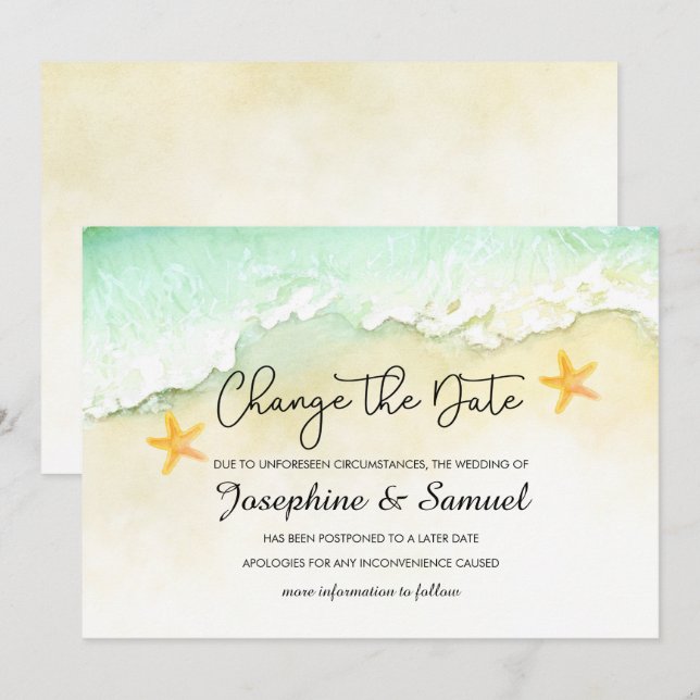 Invitación Ocean Beach Tropical Summer Cambia La Fecha (Anverso / Reverso)