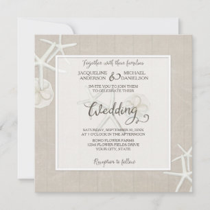 Invitación Ocean Beach Wedding Starfish Damask Rústico de mad