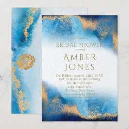 Invitación Ocean Blue and Gold Agate Bridal Shower