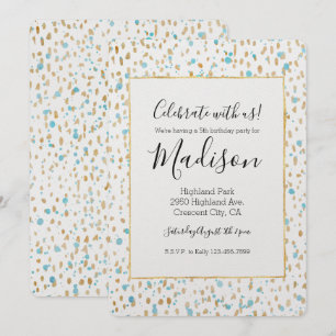 Invitación Ocean Blue Gold Confetti Dots Watercolor Cumpleaño