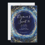 Invitación Ocean Blue & Gold Sparkling Lights Sweet 16 Fiesta<br><div class="desc">Personalizar para cualquier evento.</div>