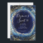 Invitación Ocean Blue & Gold Sparkling Lights Sweet 16 Fiesta<br><div class="desc">Personalizar para cualquier evento.</div>