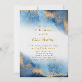 Invitación Ocean Blue Golden Watercolor Bridal Shower