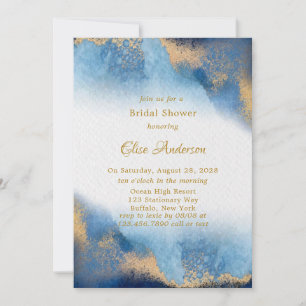 Invitación Ocean Blue Golden Watercolor Bridal Shower