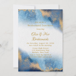 Invitación Ocean Blue Golden Watercolor Bridesmaids Luncheon