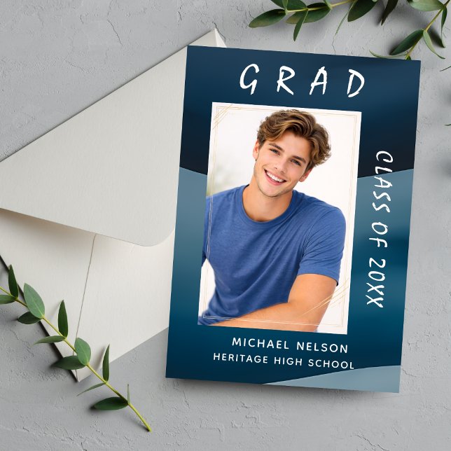Invitación Ocean Blue Grad Photo Invitation Card (mockup1 back)