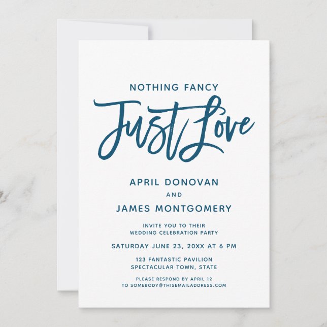 Invitación Ocean Blue Nothing Fancy Just Love Brush (Anverso)