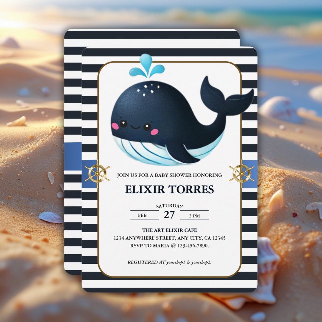 Invitación Ocean Blue Under the Sea Kawaii Whale Baby Shower (Subido por el creador)