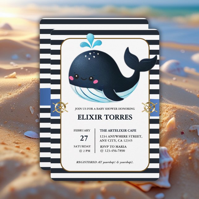 Invitación Ocean Blue Under the Sea Kawaii Whale Baby Shower (Subido por el creador)