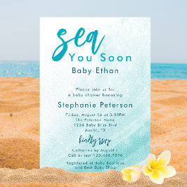 Invitación Ocean Coastal Beach Blue Sea Pronto Baby Shower