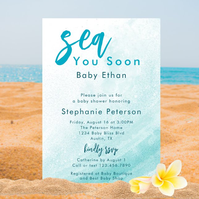 Invitación Ocean Coastal Beach Blue Sea Pronto Baby Shower (Subido por el creador)