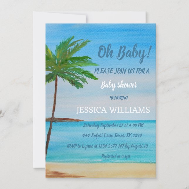 Invitación Ocean Coastal Blue Cute Watercolor Baby Shower (Anverso)