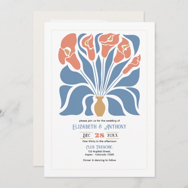 Invitación Ocean & Coral Sand Abstract Floral Boho Wedding (Anverso / Reverso)