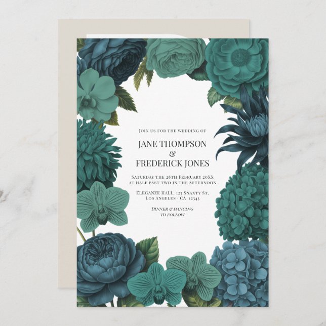 Invitación Ocean Emerald, Deep Lagoon & Tidepool Teal Wedding (Anverso / Reverso)
