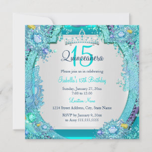 Invitación Ocean Gems Quinceañera Cumpleaños Foto Azul Turque