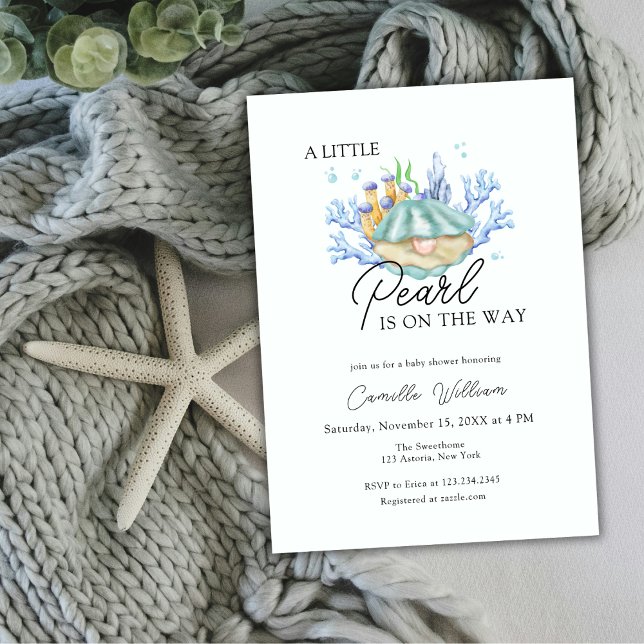 Invitación Ocean Little Pearl Under Sea Baby Shower (Ocean Little Pearl Under The Sea Baby Shower Invitation)