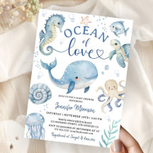 Ocean Of Love Boy Whale Baby Shower Invitation Boy