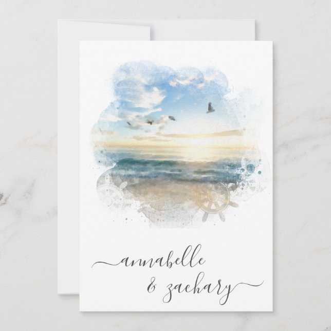 Invitación ** Ocean Sea Helm RSVP - Beach QR AR7 Boda (Anverso)