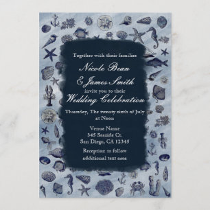 Invitación Ocean Sea Life Nautical Seashells Beach Wedding