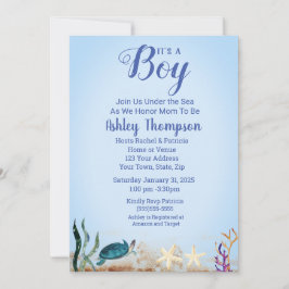 Invitación Ocean Sea Turtle Blue Boys Starfish Baby Shower